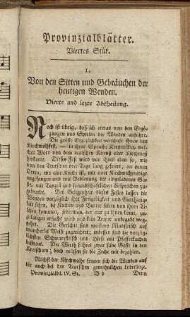 1. Von den Sitten und Gebräuchen der heutigen Wenden. Vierte und lezte Abtheilung.