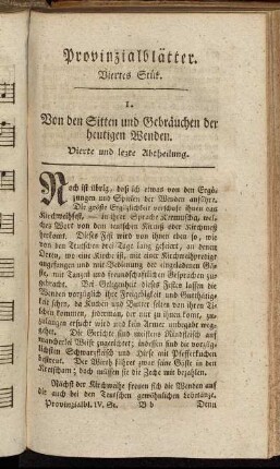 1. Von den Sitten und Gebräuchen der heutigen Wenden. Vierte und lezte Abtheilung.