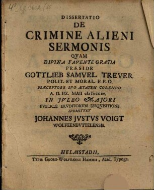 Diss. de crimine alieni sermonis