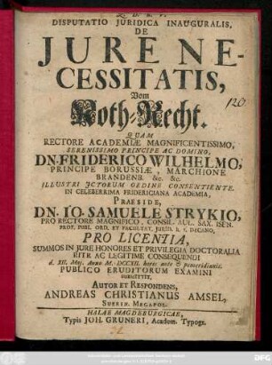 Disputatio Juridica Inauguralis, De Jure Necessitatis
