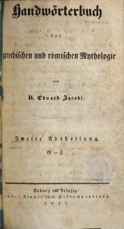 Handwörterbuch der griechischen und römischen Mythologie, 2. G - Z