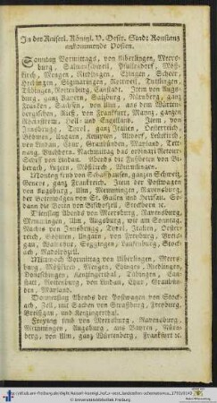 In der Kaiserl. Königl. V. Oest. Stadt Konstanz ankommende Posten.