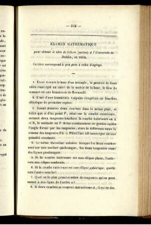 Examen mathématique.