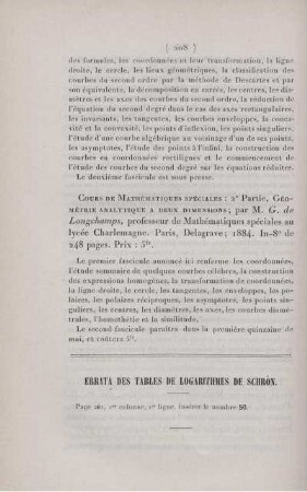 Errata des tables de logarithmes de Schrön.