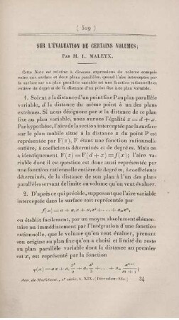Sur l'évaluation de certains volumes.