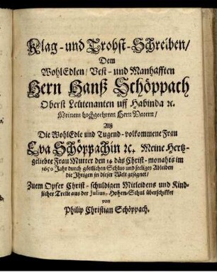 Klag- und Trohst-Schreiben [...]