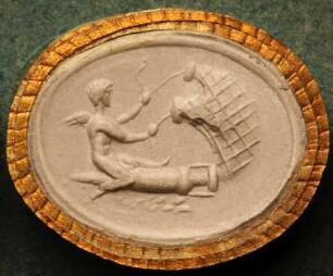 Cupido reitet auf einer Amphora, für die ein Segel gespannt ist (Daktyliothek, Supplement)