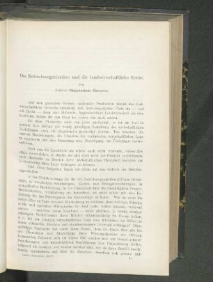 Die Betriebsorganisation und die landwirtschaftliche Rente.