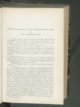 Die Betriebsorganisation und die landwirtschaftliche Rente.