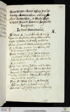 Directorium divini officii per litteram dominicalem