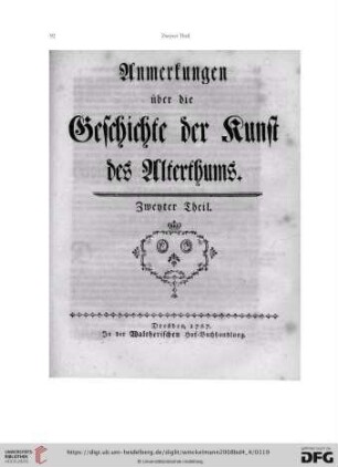 Anmerkungen über die Geschichte der Kunst des Alterthums. Zweyter Theil