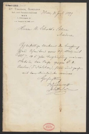 Brief an B. Schott's Söhne : 31.07.1899