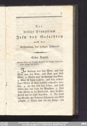 Das heilige Evangelium Jesu des Gesalbten nach der Beschreibung des heiligen Johannes.
