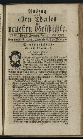 XLIV. Stück. Coburg, den 31. Oct. 1753.