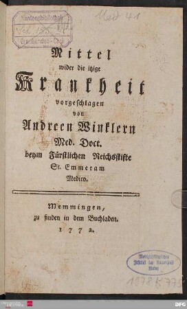 Mittel wider die itzige Krankheit