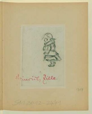 Kleines Mädchen in Jacke und Rock, Seitenansicht