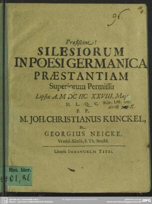Silesiorum In Poesi Germanica Praestantiam