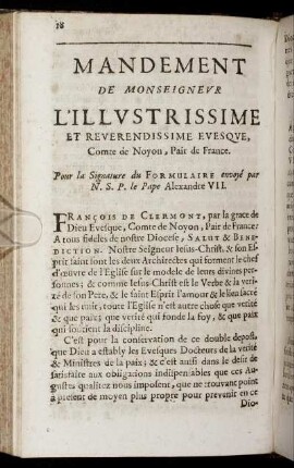 Mandement De Monseigneur ... Evesque, Comte de Noyou