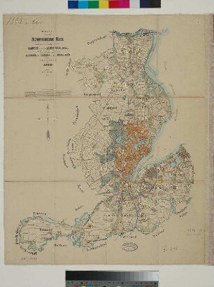 Karte von dem STADTKREISE KIEL und den Gemeindebezirken GAARDEN aus dem LANDKREISE KIEL. Sowie ELLERBEK und GAARDEN aus dem KREISE PLÖN