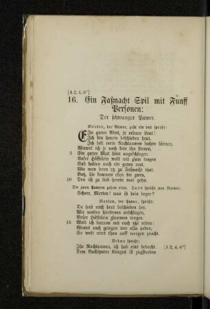 16. Ein Faßnacht Spil mit Fünff Personen: Der schwanger Pawer.