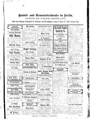 Handel- und Gewerbetreibende in Berlin, nach Erwerbs= bezw. Berufszweigen alphabetisch geordnet