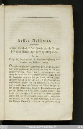 Erster Abschnitt. Kurze Geschichte der Kirchenverbesserung bis zum Reichstage zu Augsburg 1530.