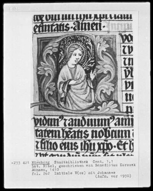 Lateinische Bibel — Initiale V (ox) mit dem Evangelisten Johannes, Folio 262recto