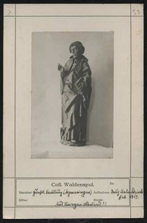 Heiligenfigur im Mönchsgewand mit Buch Standort: Sigmaringen (Fürstlich Hohenzollernsche Sammlungen), aus Veringen stammend (?)