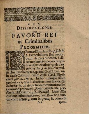 Dissertatio Inauguralis Juridica De Favore Rei in Criminalibus