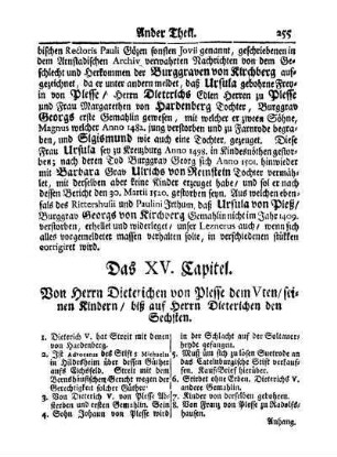 Das XV. Capitel. Von Herrn Dieterichen von Plesse dem Vten/ seinen Kindern/ biß auf Herrn Dieterichen den Sechsten
