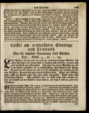 Epistel am neunzehnten Sonntage nach Trinitatis. Von der täglichen Erneuerung eines Christen. Text, Ephes. 4, 22-29.