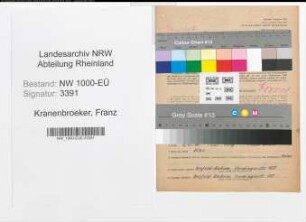 Entnazifizierung Franz Kranenbroeker, geb. 28.09.1895 (Verw.Angest.)