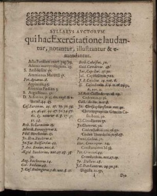Syllabus Auctorum qui hac Exercitatione laudantur, notantur, illustrantur & emendantur.