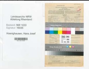 Entnazifizierung Hans Josef Hoenighausen , geb. 17.02.1921 (Dreher)