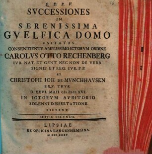Successiones in Serenissima Guelfica Domo usitatas