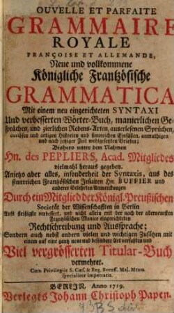 Grammaire Françoise et Allemande