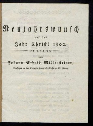 Neujahrswunsch auf das Jahr Christi 1800