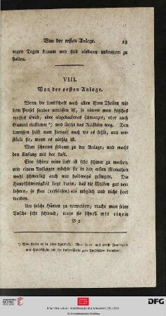 VIII. Von der ersten Anlage