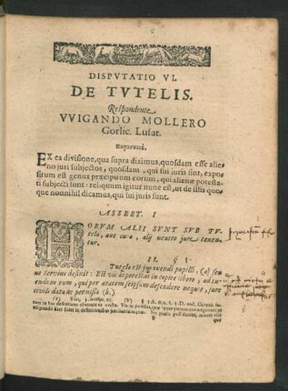 Disputatio VI. De Tutelis. Respondente Wigando Mollero