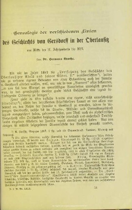 Genealogie der verschiedenen Linien des Geschlechts von Gersdorff in der Oberlausitz : von Mitte des 16. Jahrhunderts bis 1623