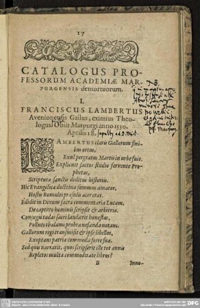 Catalogus Professorum Academiae Marburgensis