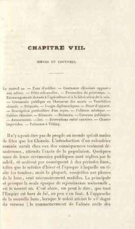 Chapitre VIII. Moeurs et coutumes