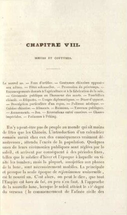 Chapitre VIII. Moeurs et coutumes