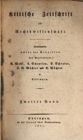 Kritische Zeitschrift für Rechtswissenschaft. 2, 2. 1827