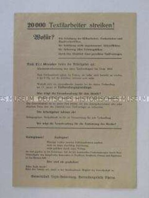 Propagandaflugblatt der Gewerkschaft Textil-Bekleidung zum Textilarbeiterstreik in Westfalen