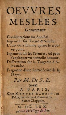 Oeuvres meslées de Mr. de Saint-Evremont, 1