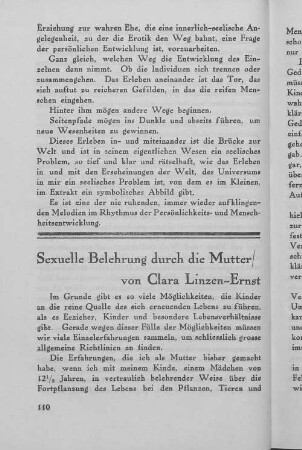 Sexuelle Belehrung durch die Mutter/ von Clara Linzen-Ernst
