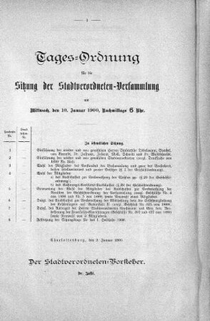 Tages-Ordnung, 10. Januar 1900