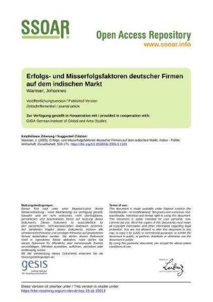 Erfolgs- und Misserfolgsfaktoren deutscher Firmen auf dem indischen Markt