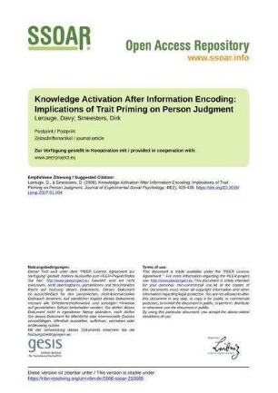 Knowledge Activation After Information Encoding: Implications of Trait Priming on Person Judgment